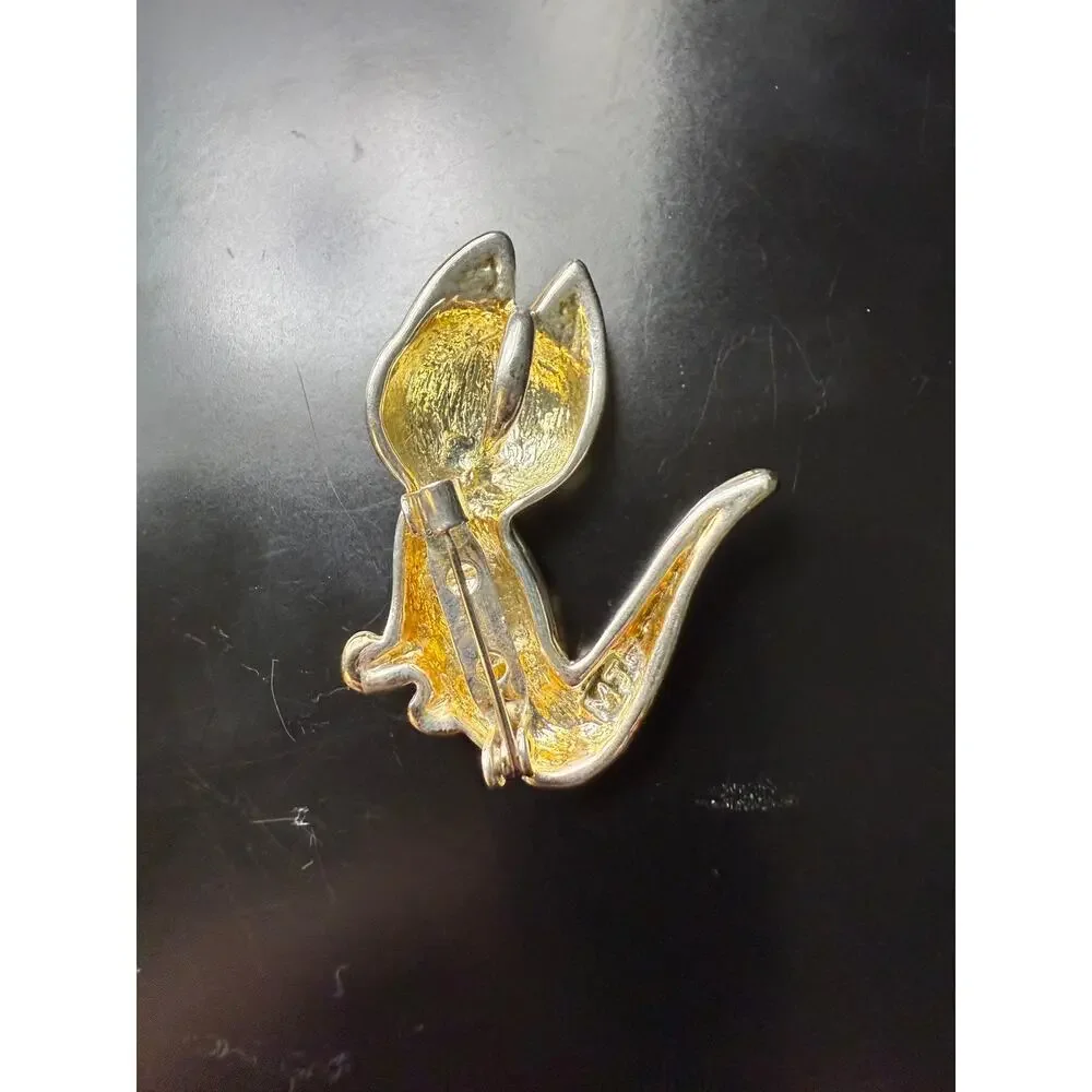 Silver Plated Cat Brooch or Pendant 1990s Signed